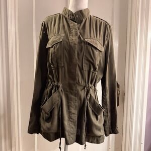 Divided By H&M Women's Green Utility Shirt With‎ Draw String And Pockets Sz 14